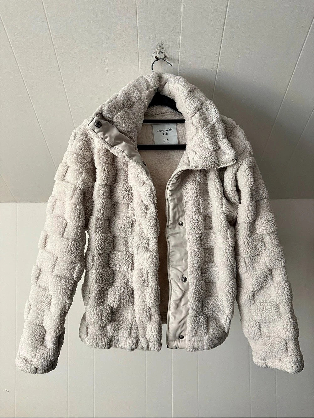 Abercrombie Kids Cream White Sherpa Fleece Jacket, Size 13/14